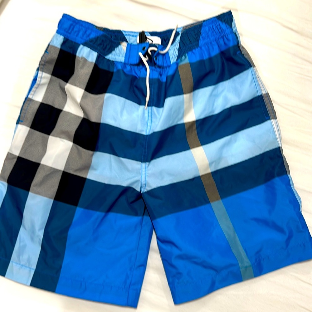 Burberry Kids Swim Trunks in Blue Plaid